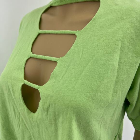 Truly Madly Deeply (S) Green Worn In Distressed Crop Top Tee Shirt - Picture 2 of 7